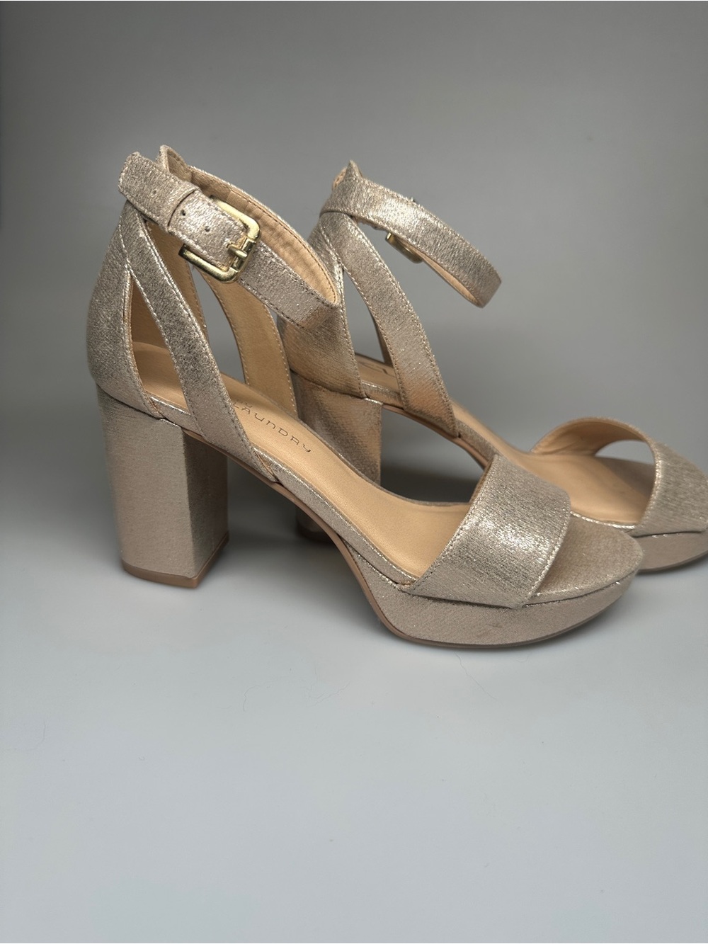 CL by Laundry Shimmery Light Gold Platform Block Heels